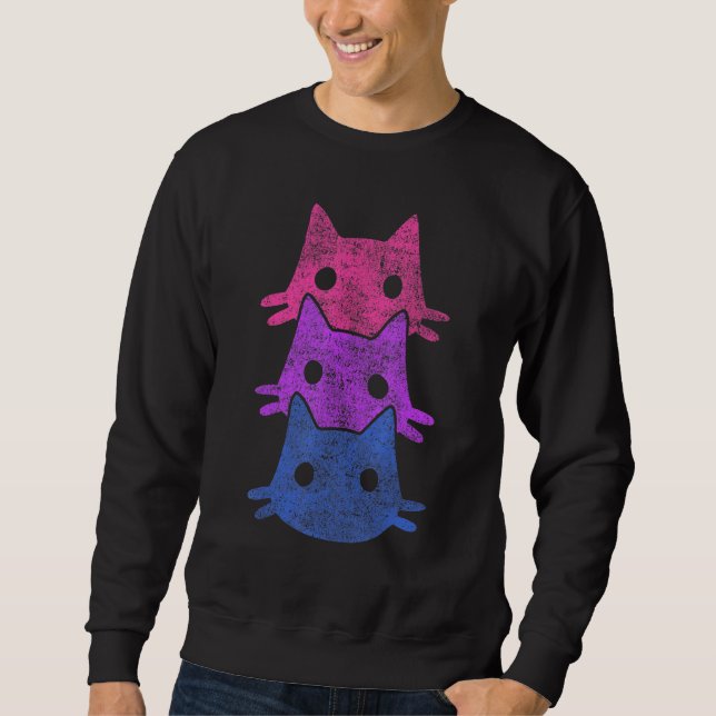 Lgbt Pride Bisexual Support Cat Rainbow Flagga Lång Ärmad Tröja (Framsida)