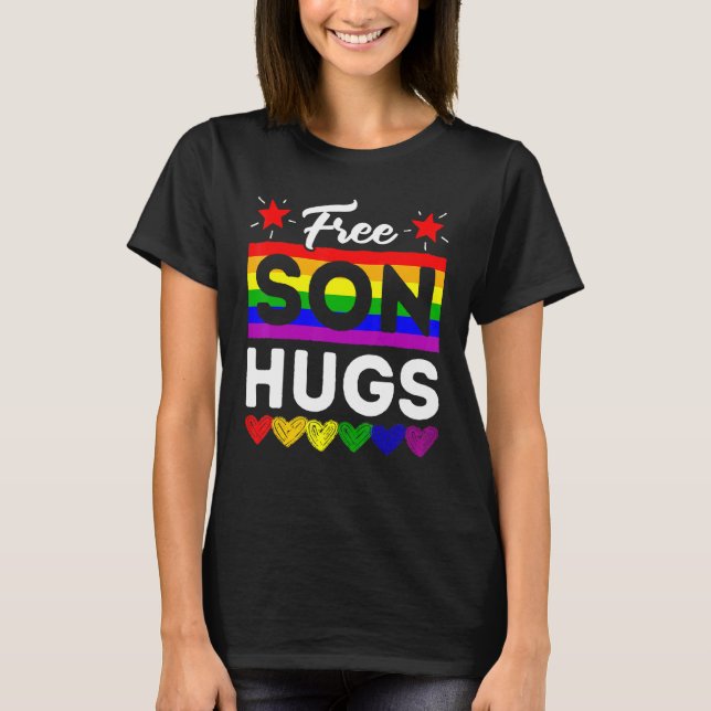 LGbt Pride Free Son Hugs Rainbow Flagga Support Fa T Shirt (Framsida)