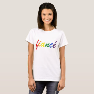 LGBT Pride Gay Lesbisk Fiance Bröllop Rainbow Text T Shirt