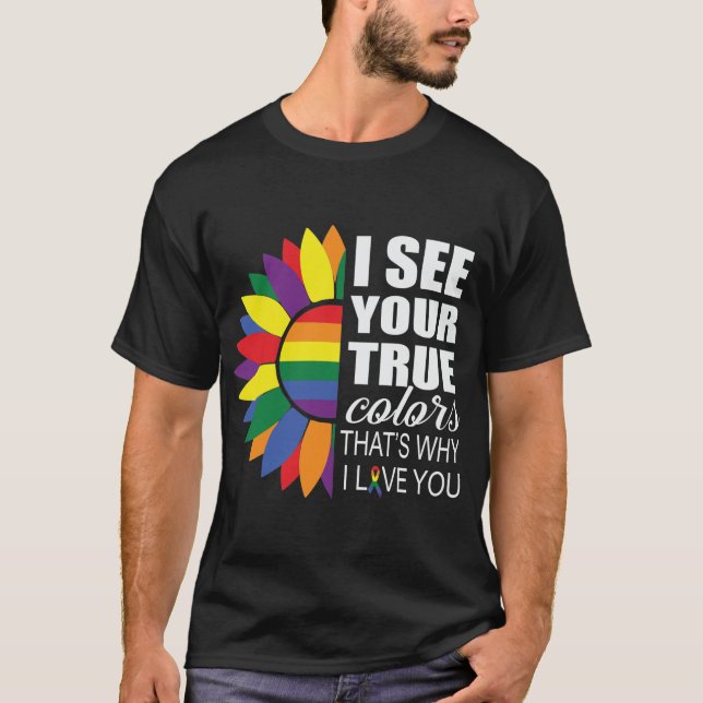 LGBT Pride Gay Lesbisk Modern regnbågssolros T Shirt (Framsida)