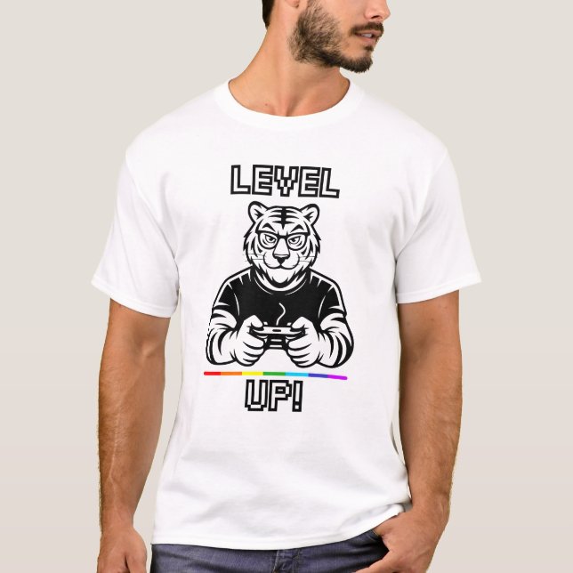 LGBT Pride Gaymer Tiger Level Up Tröja Gamer T-shi (Framsida)