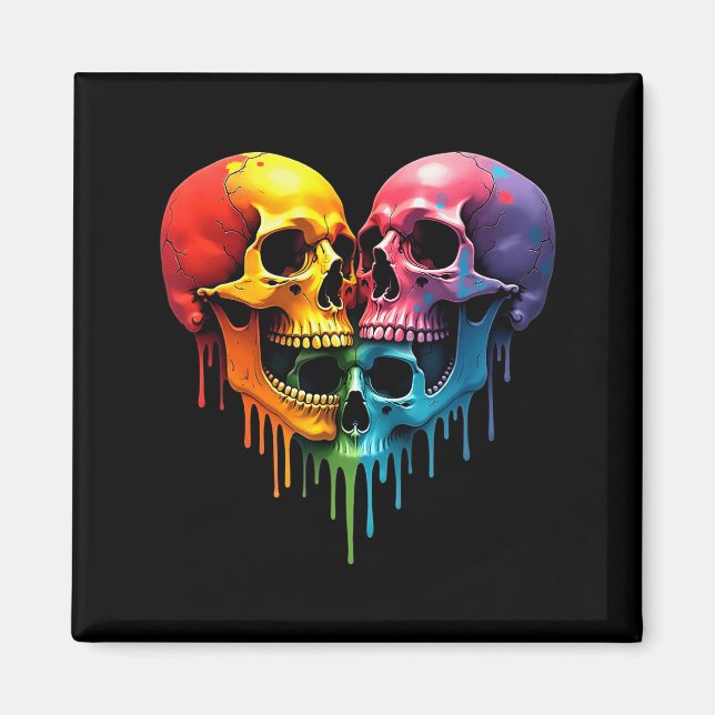 Lgbt Pride Halloween Horror Skeleton Skull Rainbow Magnet (Framsidan)