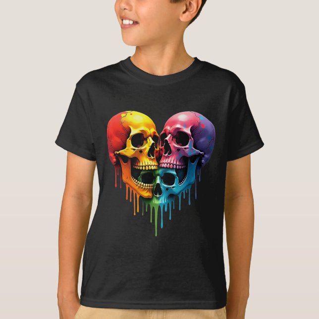Lgbt Pride Halloween Horror Skeleton Skull Rainbow T Shirt (Framsida)