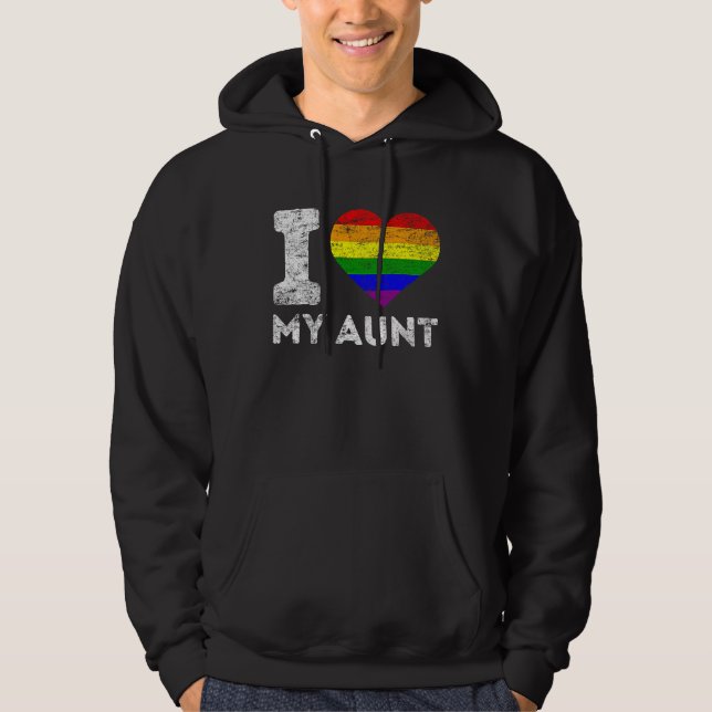 LGBT Pride I Love My Aunt Rainbow Flag Support Fam Hoodie (Framsida)