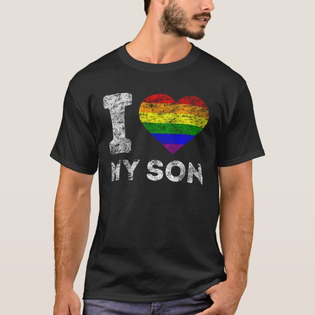 LGBT Pride I Love My Son Rainbow Flag Support Fami T Shirt (Framsida)