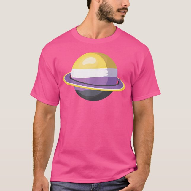 Lgbt-Pride, icke-binär Flagga Saturnus Astronomy N T Shirt (Framsida)
