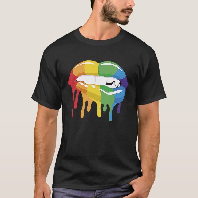 LGBT Pride Lips Colourful Brush Stroke Love Vampir T Shirt (Framsida)