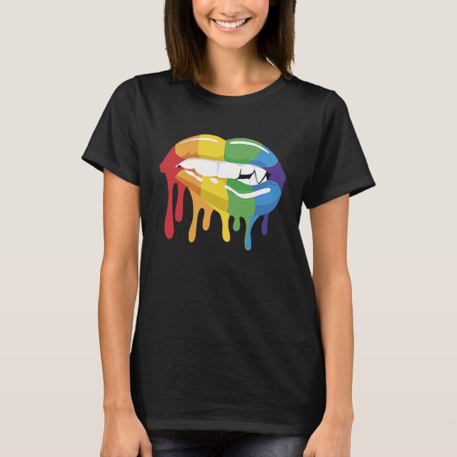 LGBT Pride Lips Colourful Brush Stroke Love Vampir T Shirt (Framsida)