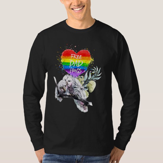 Lgbt Pride pappa Uggla Rainbow Free Pappa Hugs Far T Shirt (Framsida)