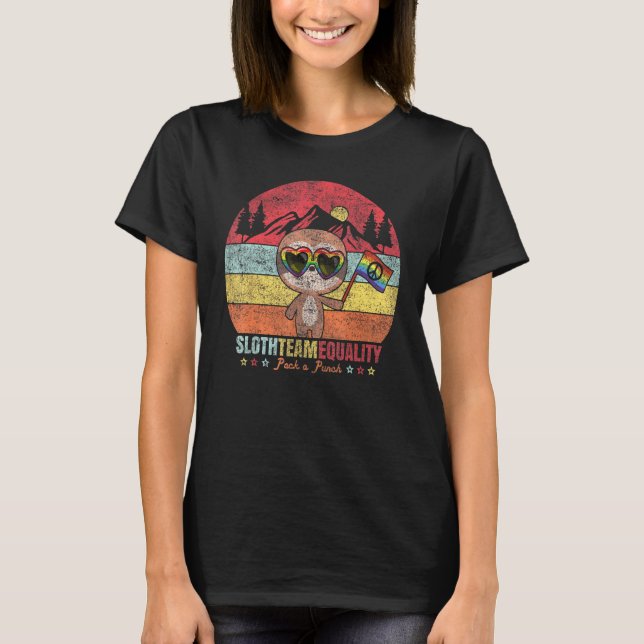 Lgbt Pride Sloth Team Equality Rainbow Flagga Supp T Shirt (Framsida)