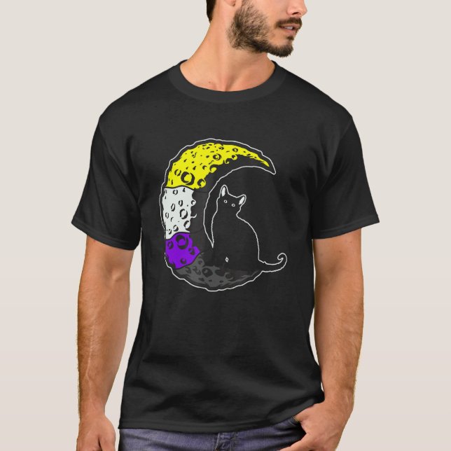 Lgbt Pride Sociala Rörelse Icke Binär Katt Måne T Shirt (Framsida)