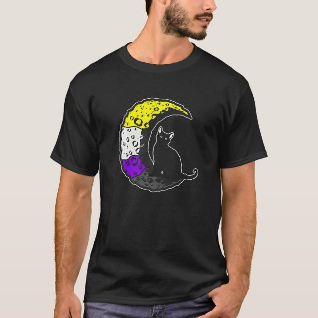 Lgbt Pride Sociala Rörelse Icke Binär Katt Måne T Shirt (Framsida)