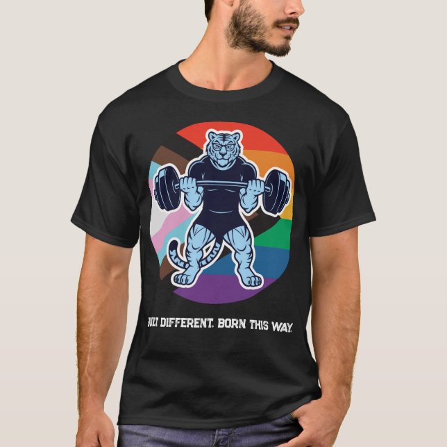 LGBT Pride Tiger Lifter Gym Shirt — Born This Way T (Framsida)