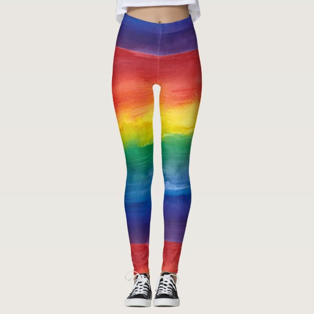 LGBT-Pride: vattenfärgsregnbåge Mönster Leggings (Framsida)