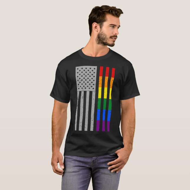 LGBT-Pridet Månad Amerikanska Flagga Rainbow Färg T Shirt (Hel framsida)