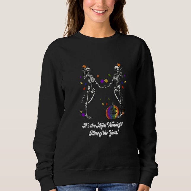 LGBT Pumpkin Skeleton dacing Support Gay Lesbian P T Shirt (Framsida)