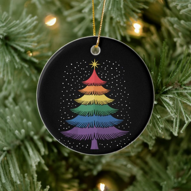 LGBT-Q Pride Christmas Tree Pajama Rainbow Flag Julgransprydnad Keramik (Träd)
