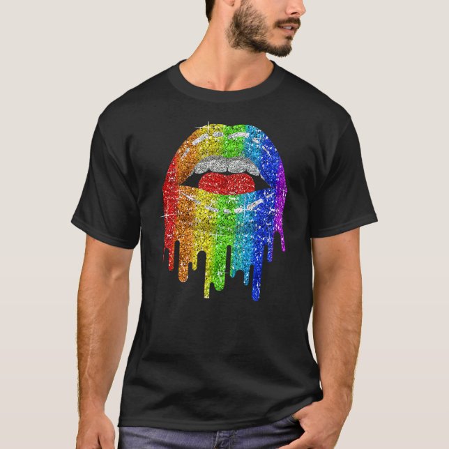 Lgbt Rainbow Bling Läppar Pride Gay Bisexual Lesbi T Shirt (Framsida)