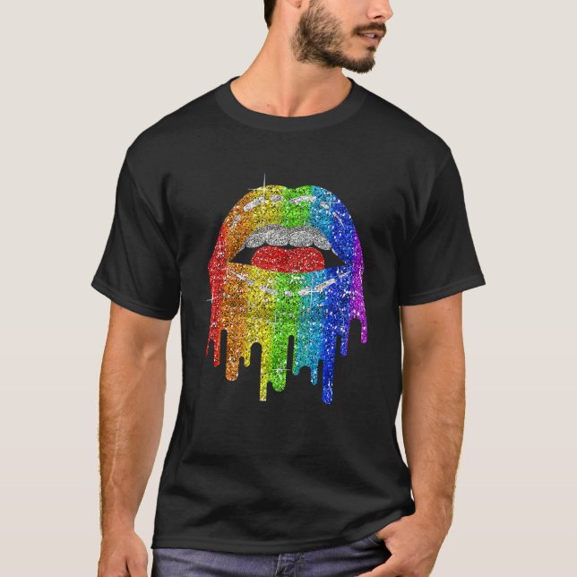 Lgbt Rainbow Bling Lgbt Läppar Pride Gay Bisexual  T Shirt (Framsida)