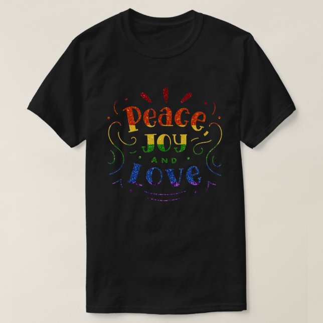 LGBT Rainbow Glitter Peace Joy Kärlek T Shirt (Design framsida)