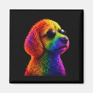 Lgbt rainbow goldendoodle with sunglasses gay magnet