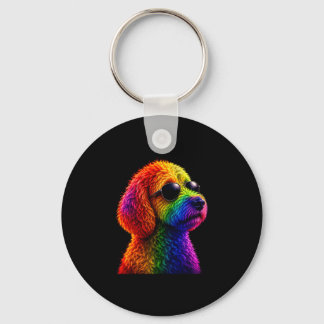 Lgbt rainbow goldendoodle with sunglasses gay nyckelring