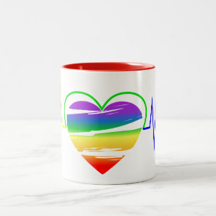Lgbt Rainbow Heart Line Två-Tonad Mugg