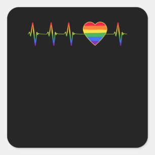 LGBT Rainbow Heartslag EKG Fyrkantigt Klistermärke
