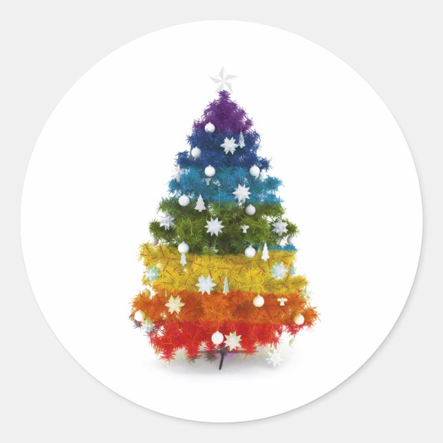 LGBT Rainbow Julgran Sticker Runt Klistermärke (Framsida)