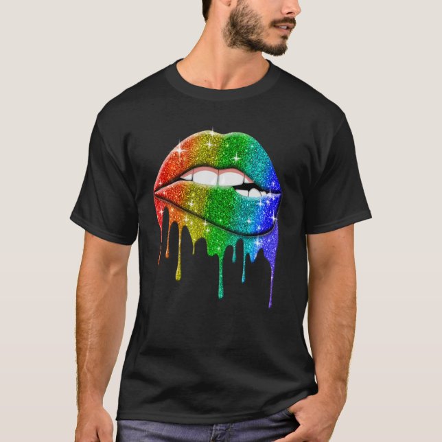 Lgbt Rainbow Läppar Pride Gay Homosexual Lesbisk T Shirt (Framsida)