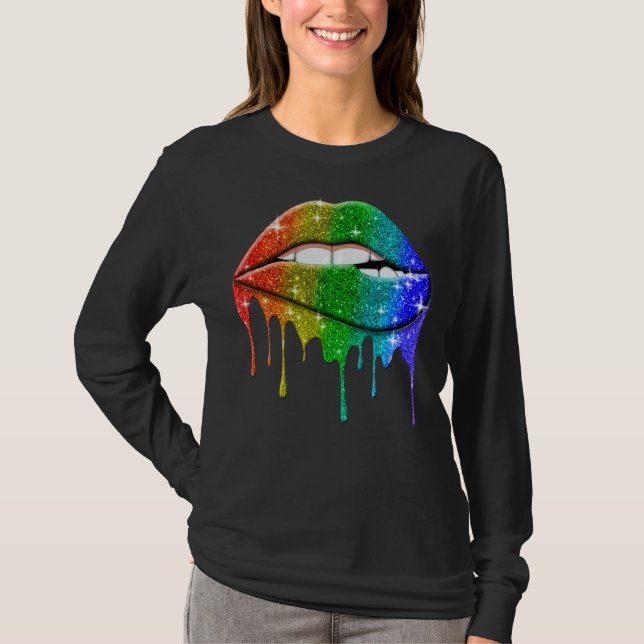 Lgbt Rainbow Läppar Pride Gay Homosexual Lesbisk T Shirt (Framsida)