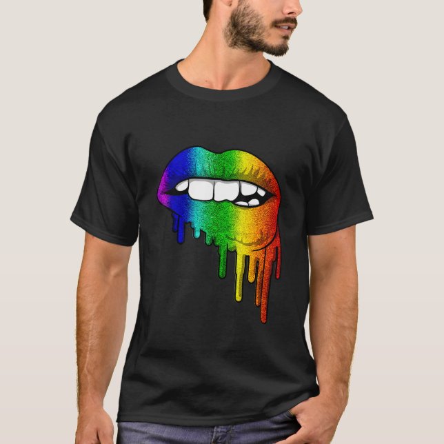 Lgbt Rainbow Läppar Pride Gay Homosexual Lesbisk T T Shirt (Framsida)