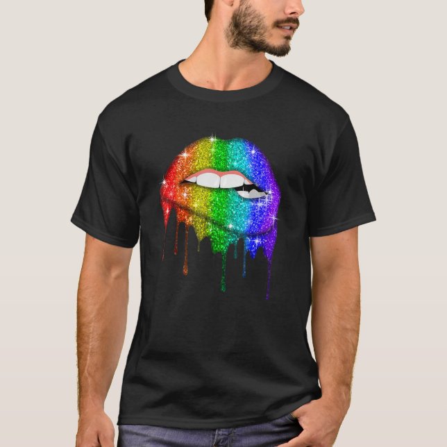 Lgbt Rainbow Läppar Pride Gay Homosexual Lesbisk T T Shirt (Framsida)