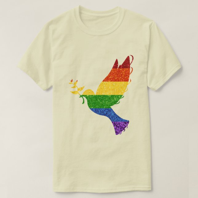 LGBT Rainbow Pride Glitter Peace Dove T Shirt (Design framsida)