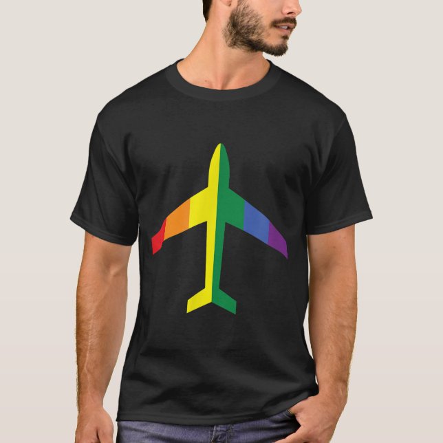LGBT Rainbow Pride Jet Airplane  T Shirt (Framsida)