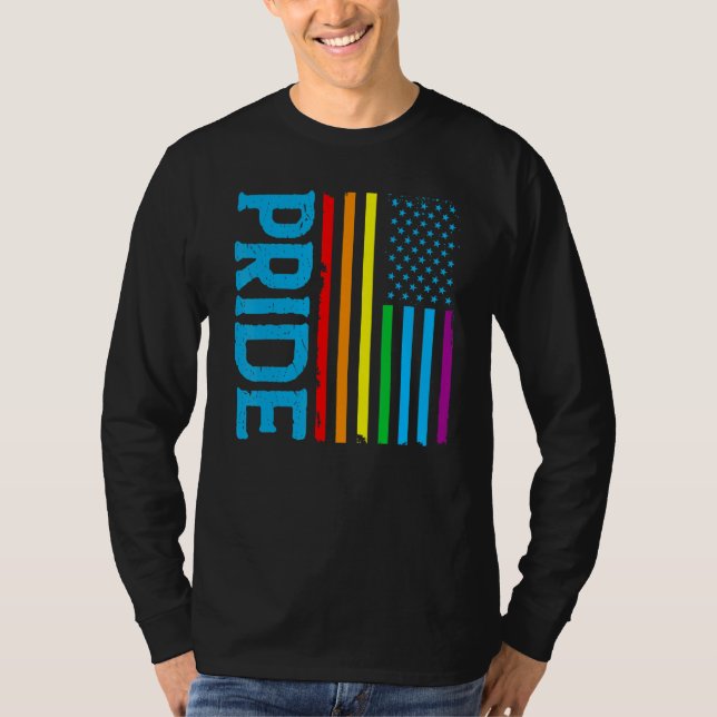 LGBT Rainbow Pride US American Flag Patriotic Coup T Shirt (Framsida)