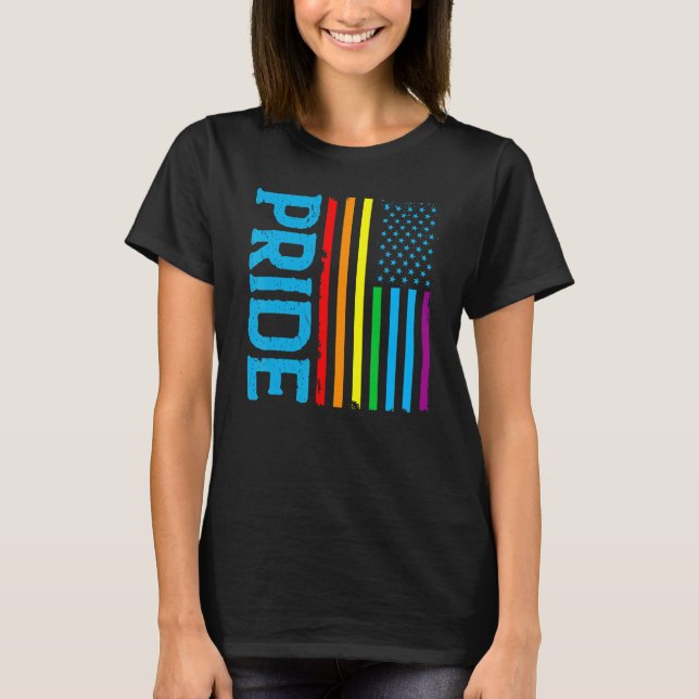 LGBT Rainbow Pride US American Flag Patriotic Coup T Shirt (Framsida)