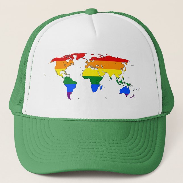 LGBT rainbow pride world map Hat Keps (Framsida)