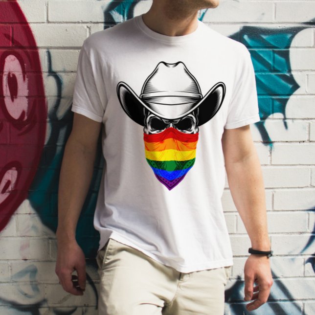 Lgbt Rainbow Skull Cowboy T-shirt (Skapare uppladdad)