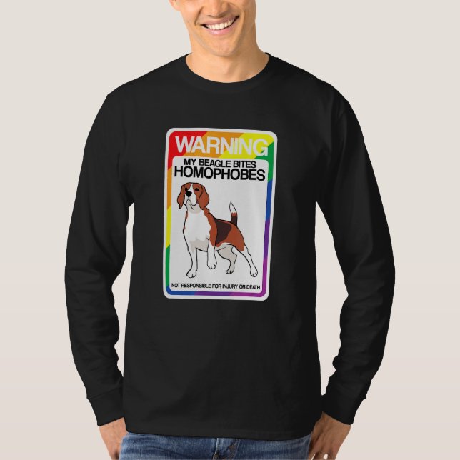 Lgbt Rainbow Warning Beagle Bitas Homofobes T Shirt (Framsida)