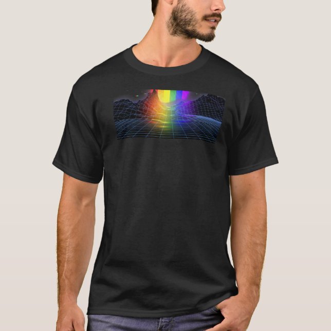 Lgbt Retro Wave Sunset Back Print 80s 90-tal Regnb T Shirt (Framsida)