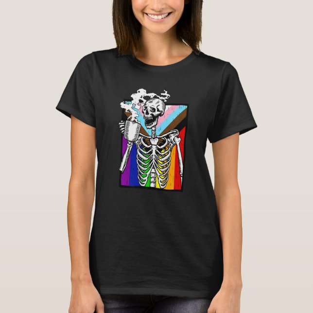 Lgbt Skeleton Drink Coffee Gay Transger Lgbtq Prid T Shirt (Framsida)