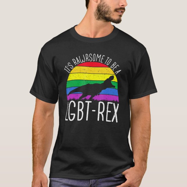 Lgbt - T-Rex Gay pride Lesbisk Dinosaur Sunset 1 T Shirt (Framsida)