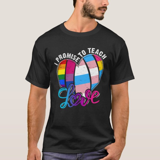 LGBT Teacher Promise To Teach Proud Allies LGBT Q  T Shirt (Framsida)