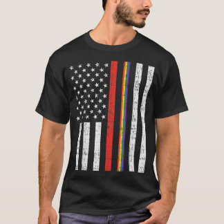 LGBT Thin Red Line Rainbow America Flagga Gay Fire T Shirt