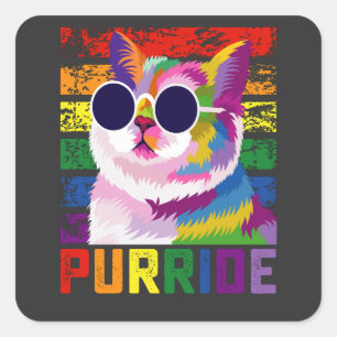 LGBT Tie Dye Pride Cat Purride Gay Rainbow Retro Fyrkantigt Klistermärke