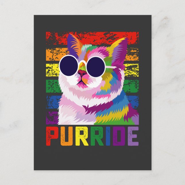 LGBT Tie Dye Pride Cat Purride Gay Rainbow Retro Inbjudan Vykort (Framsida)