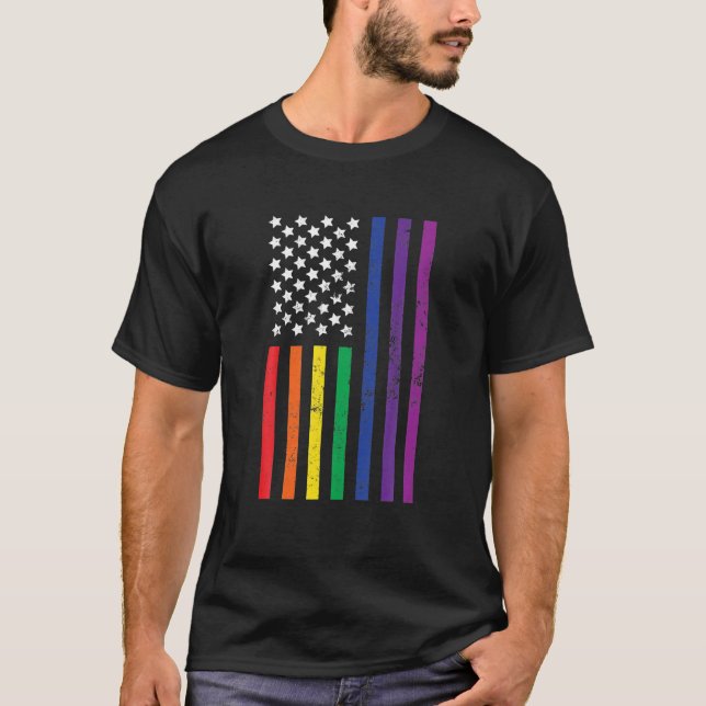 LGBT USA flagga US Lesbisk Outfit Trans Girl T Shirt (Framsida)