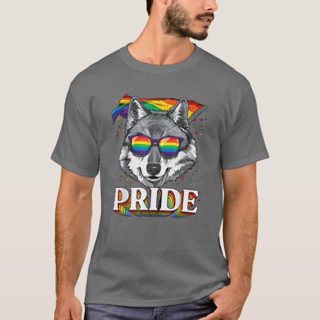 LGBT Varg Gay pride HBT TQ Rainbow Flagga Sunglass T Shirt (Framsida)