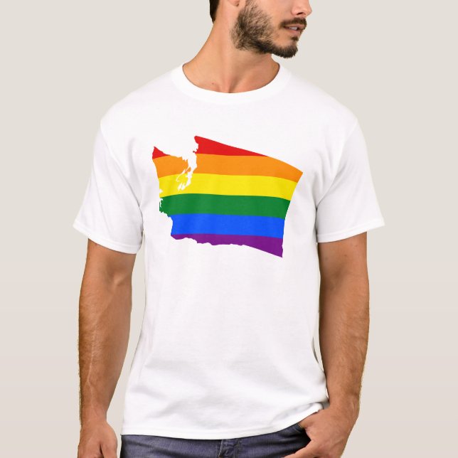 LGBT Washington, US statlig flagga karta T-Shirt (Framsida)
